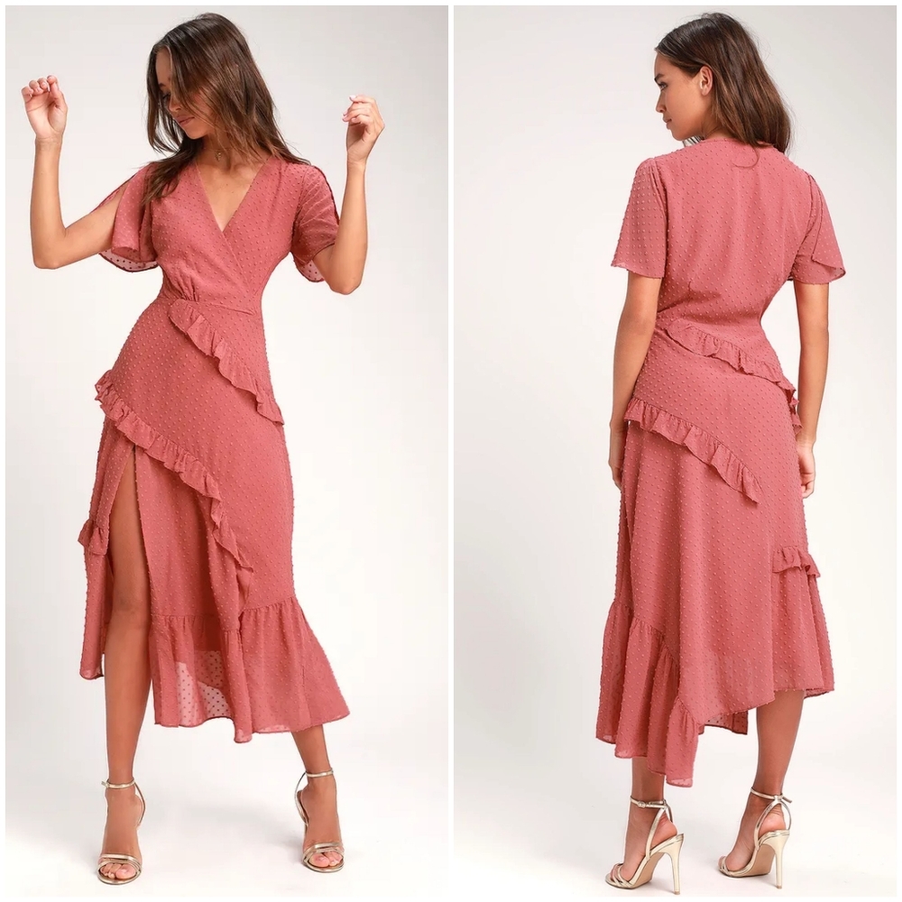 Lulu's Next To You Rusty Rose Swiss Dot Maxi NWOT